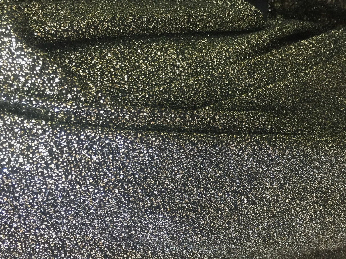 4 Way Stretch Glitter Fabric Black Gold