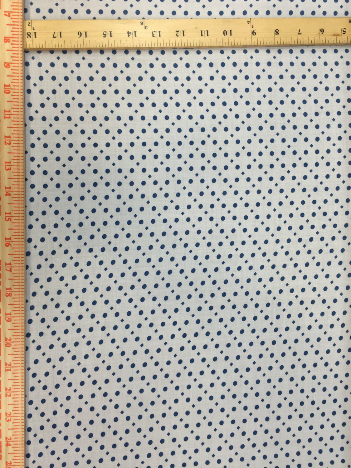Rayon Challis Blue Dots on Off-White