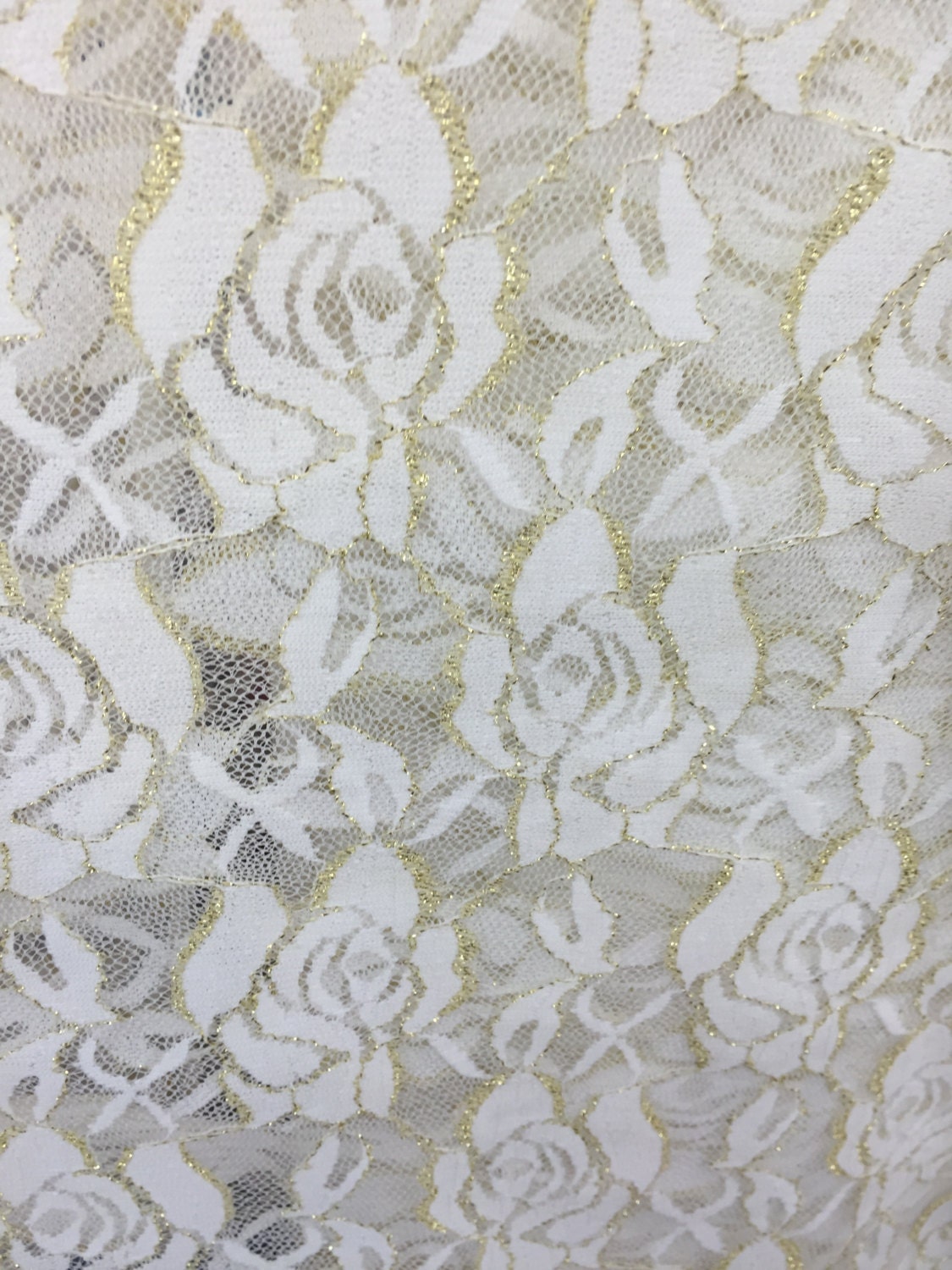 4-Way Stretch Lace Floral Ivory Gold