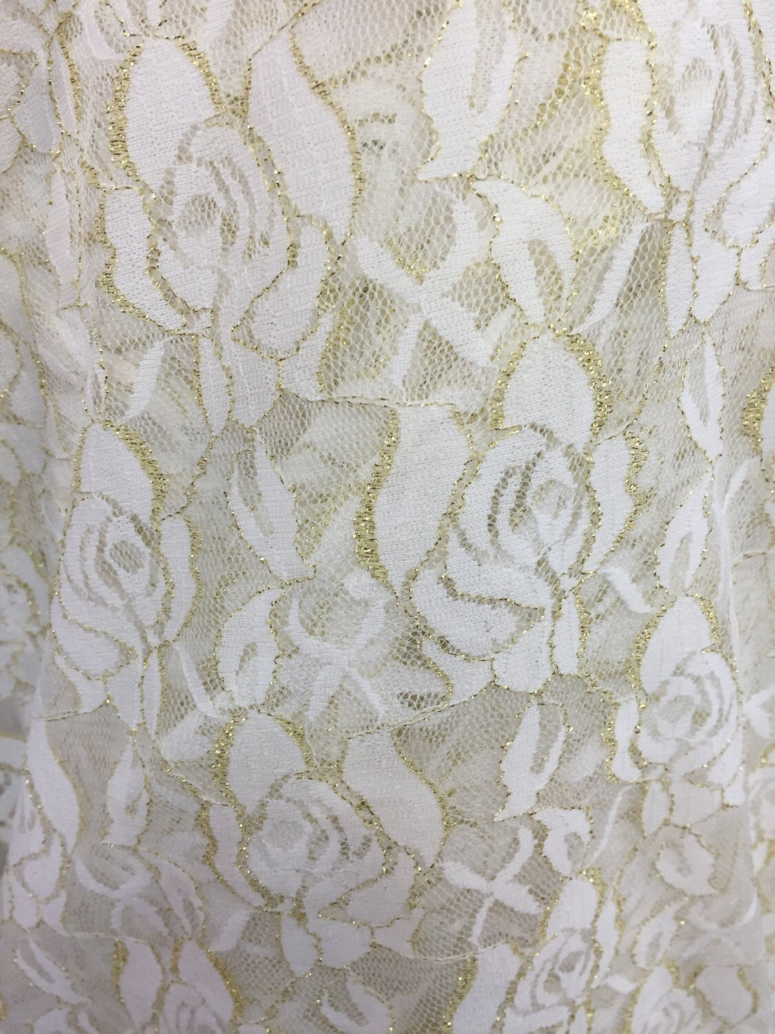 4-Way Stretch Lace Floral Ivory Gold