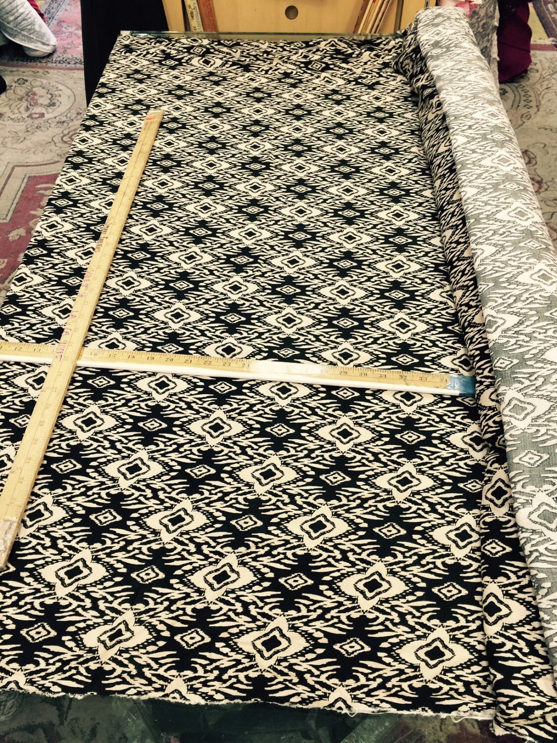 Rayon Challis Beige Black Geometrical Pattern