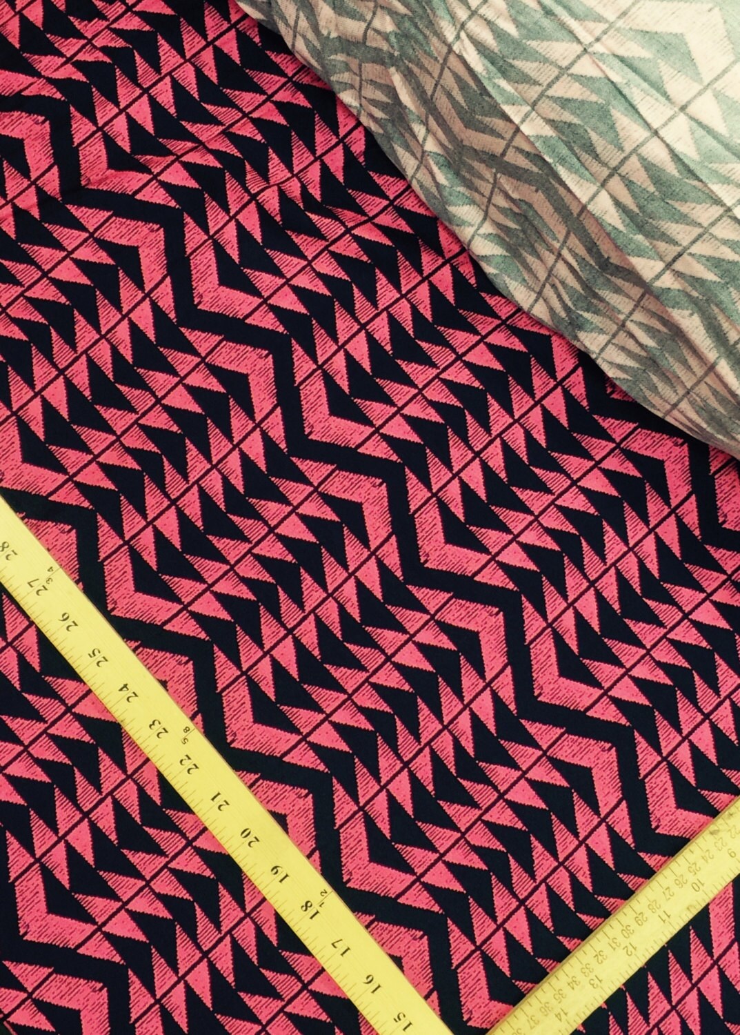 Rayon Challis Geometric Pink and Blue