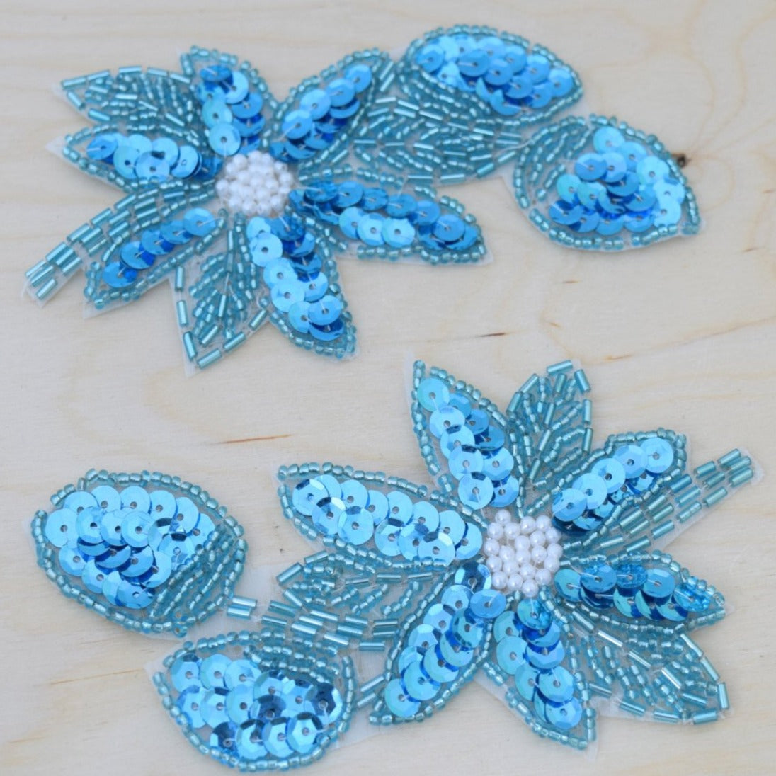 Flower Applique Beaded Aquamarine Iron-On