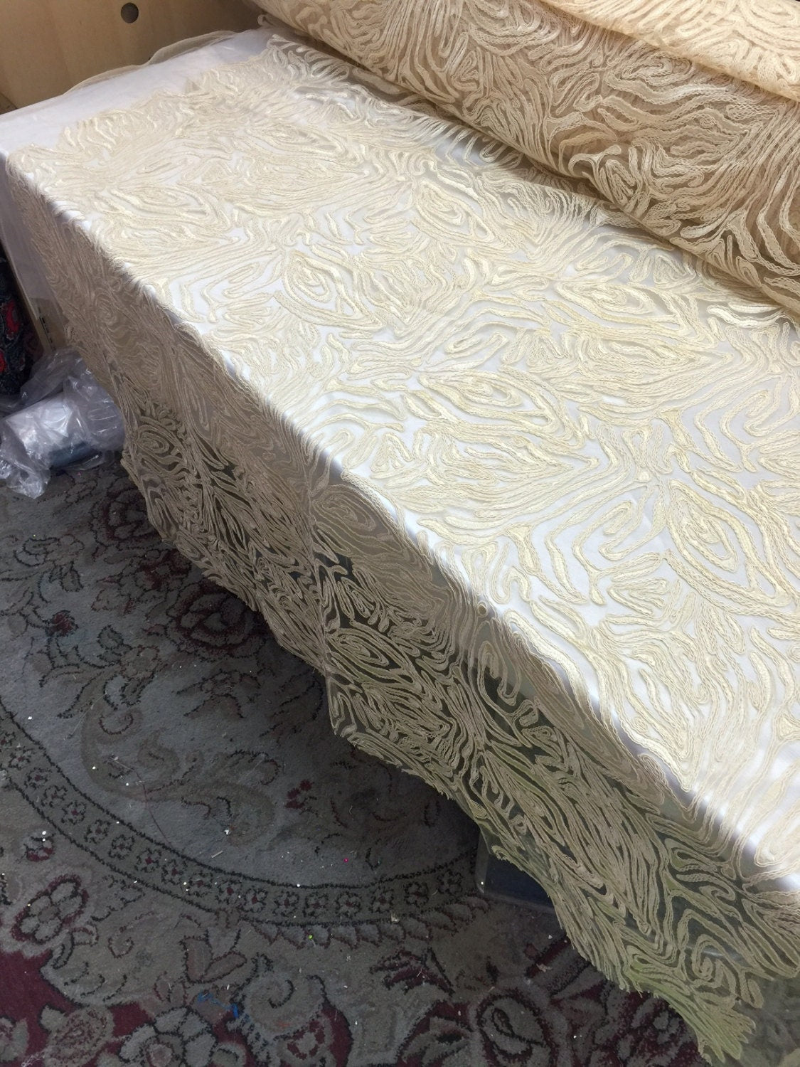 Embroidered Lace Mesh Fabric Champagne
