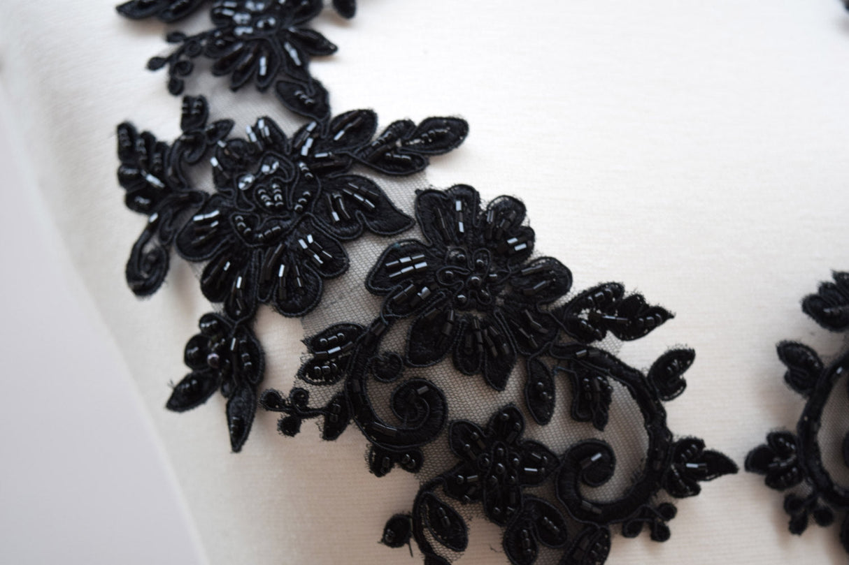 Beaded Flower Applique Pair