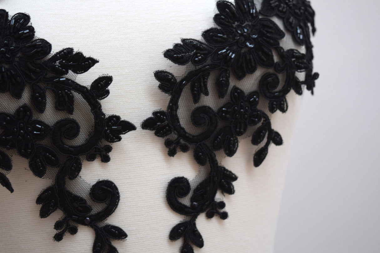 Beaded Flower Applique Pair