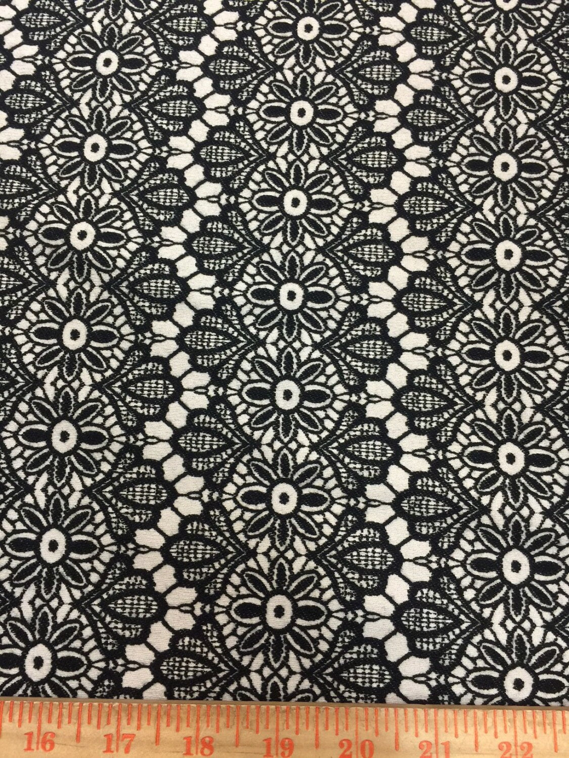 Embroidered Stretch Lace Black and Off White