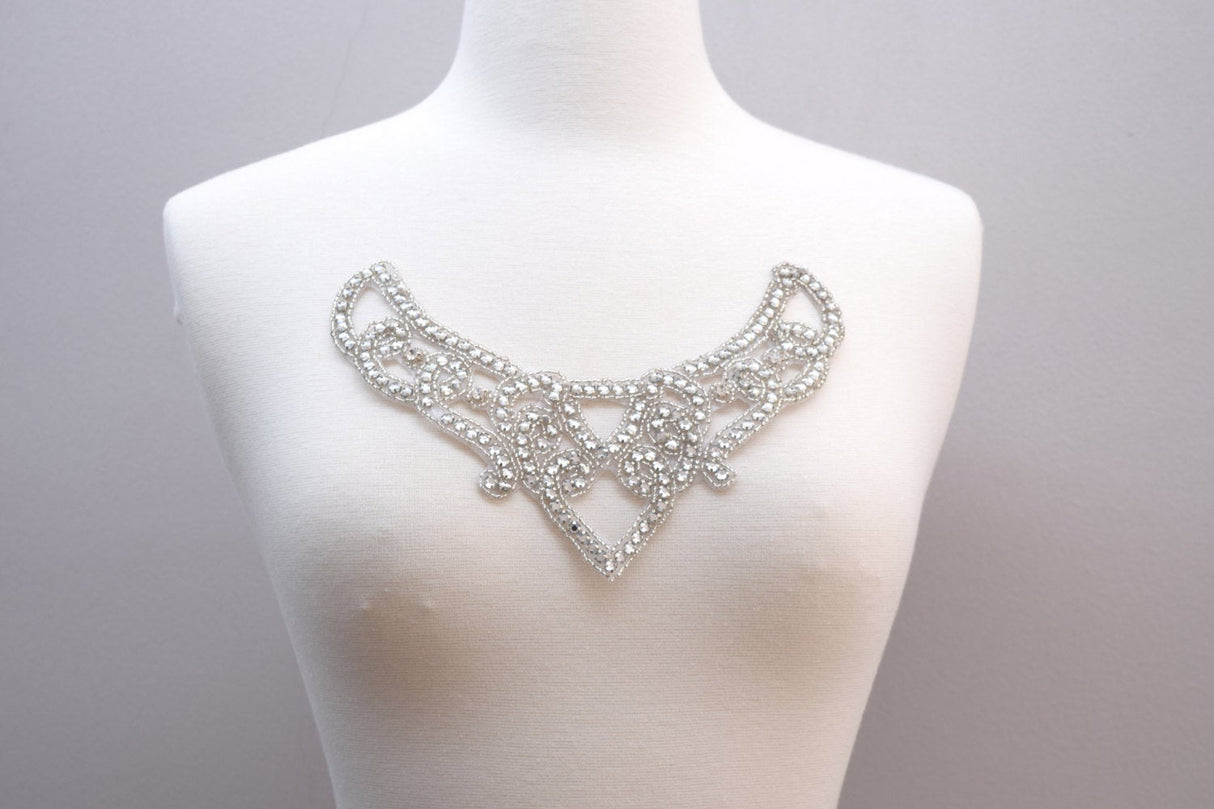 Beaded Rhinestone Neckline Applique