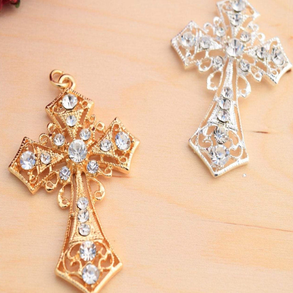 Rhinestone Cross Charm Gold Silver