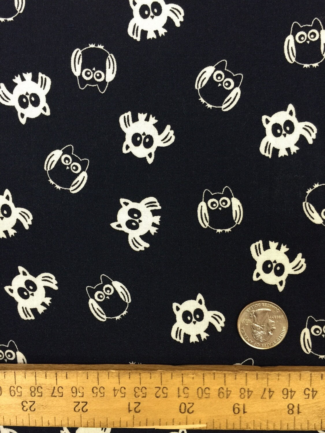 Rayon Challis Owl Print Navy Blue