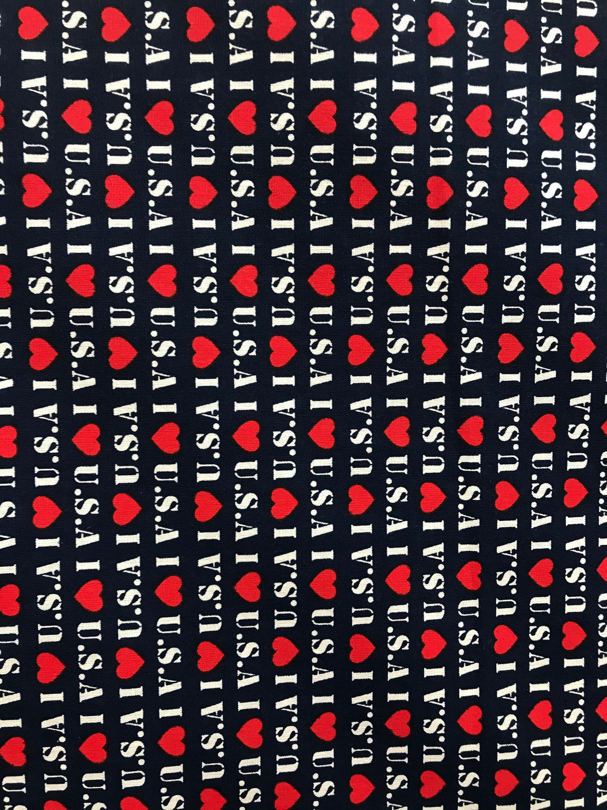 1 Yard I Love USA Print Cotton Fabric 58? Wide Patriotic Design for Crafts & Apparel