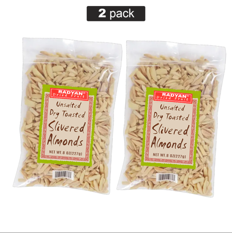 Radyan Artisan-Style Dry Toasted Unsalted Slivered Almonds (8 oz)