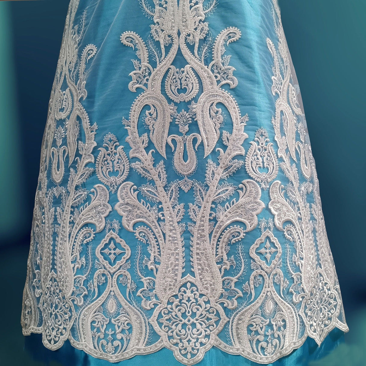 Beaded Lace Fabric on Polyester Net Mesh