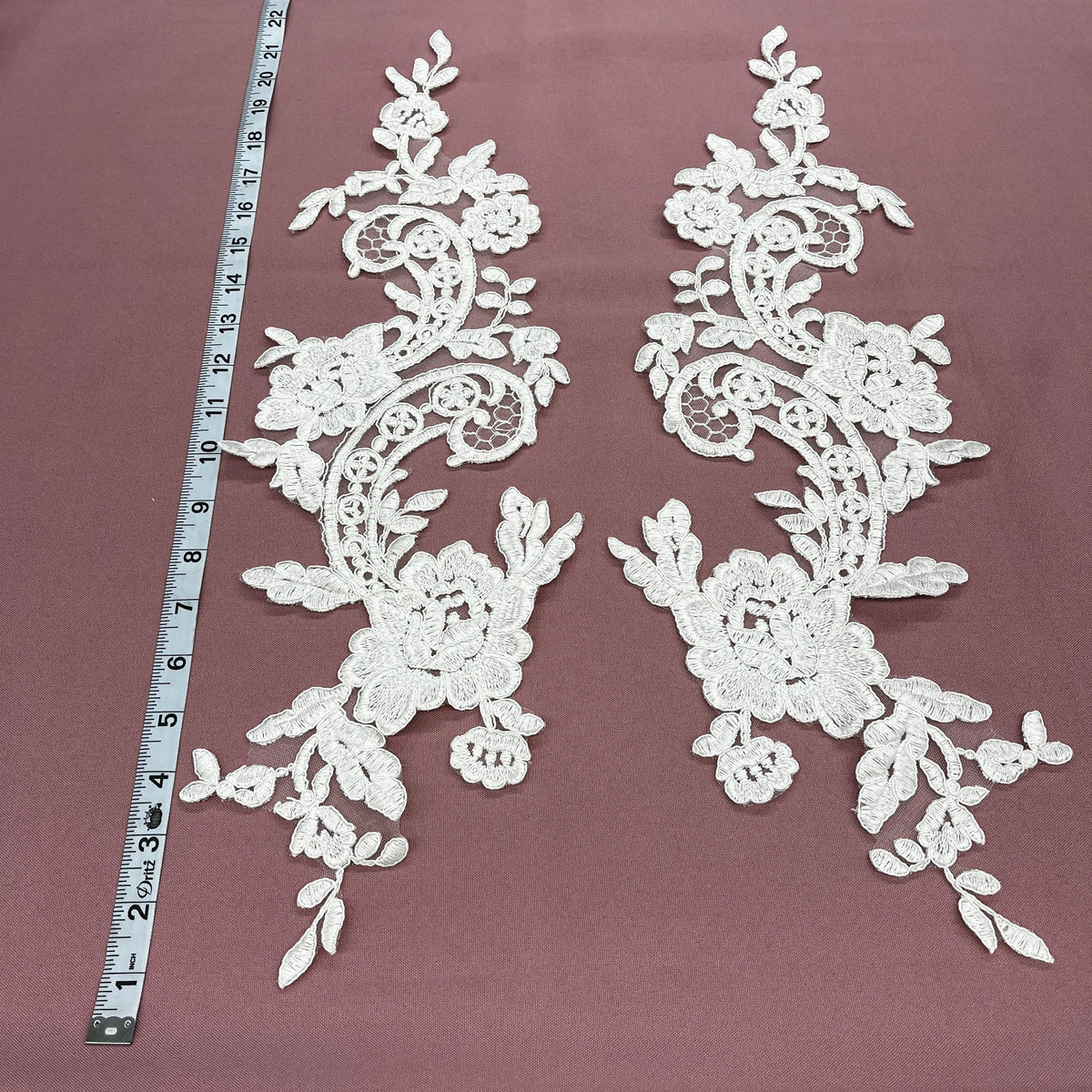 1 Yard Elegant Corded Floral Lace Applique, 100% Polyester Embellishment for Bridal, Quinceañera & Dance Gowns