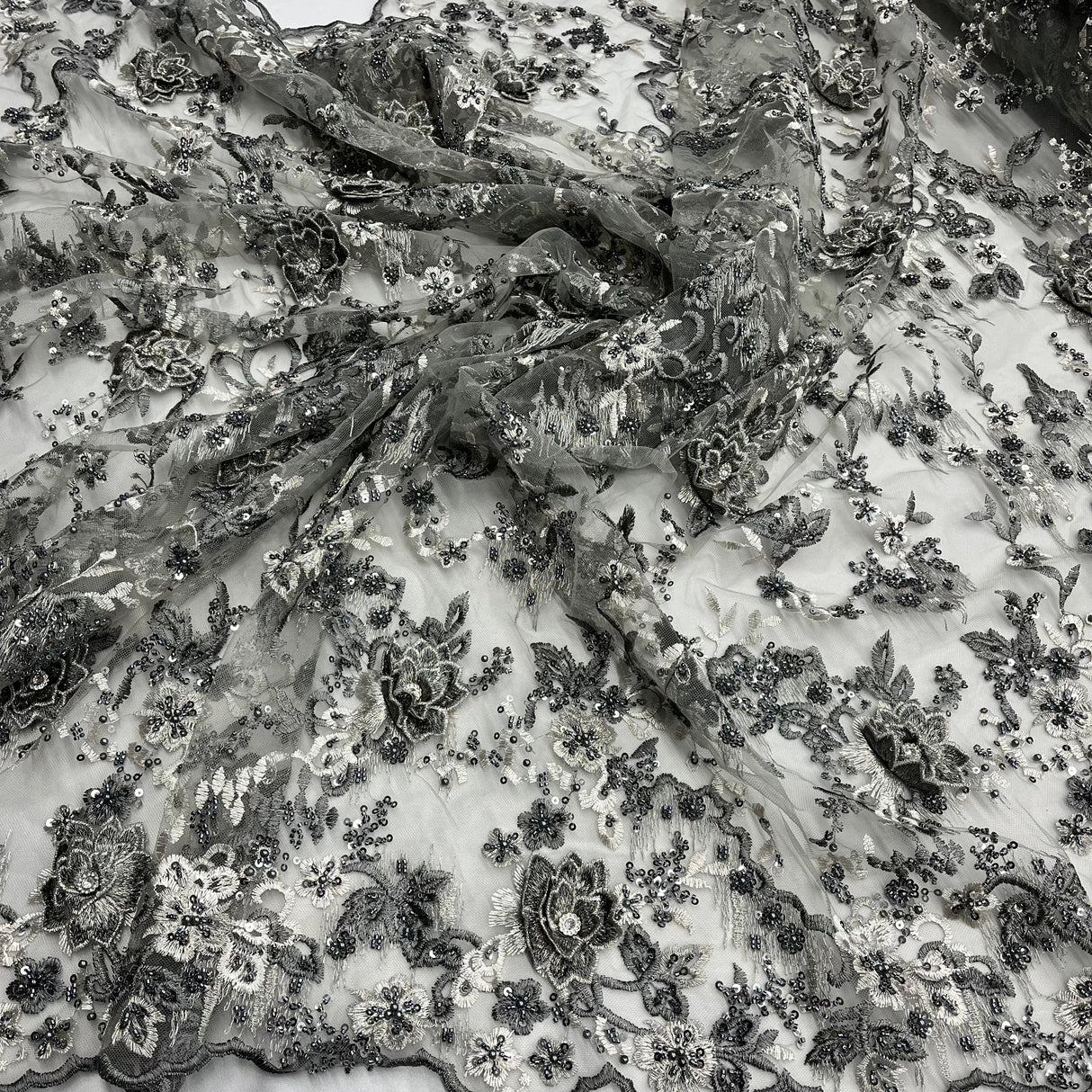 3D Floral Beaded Lace Mesh
