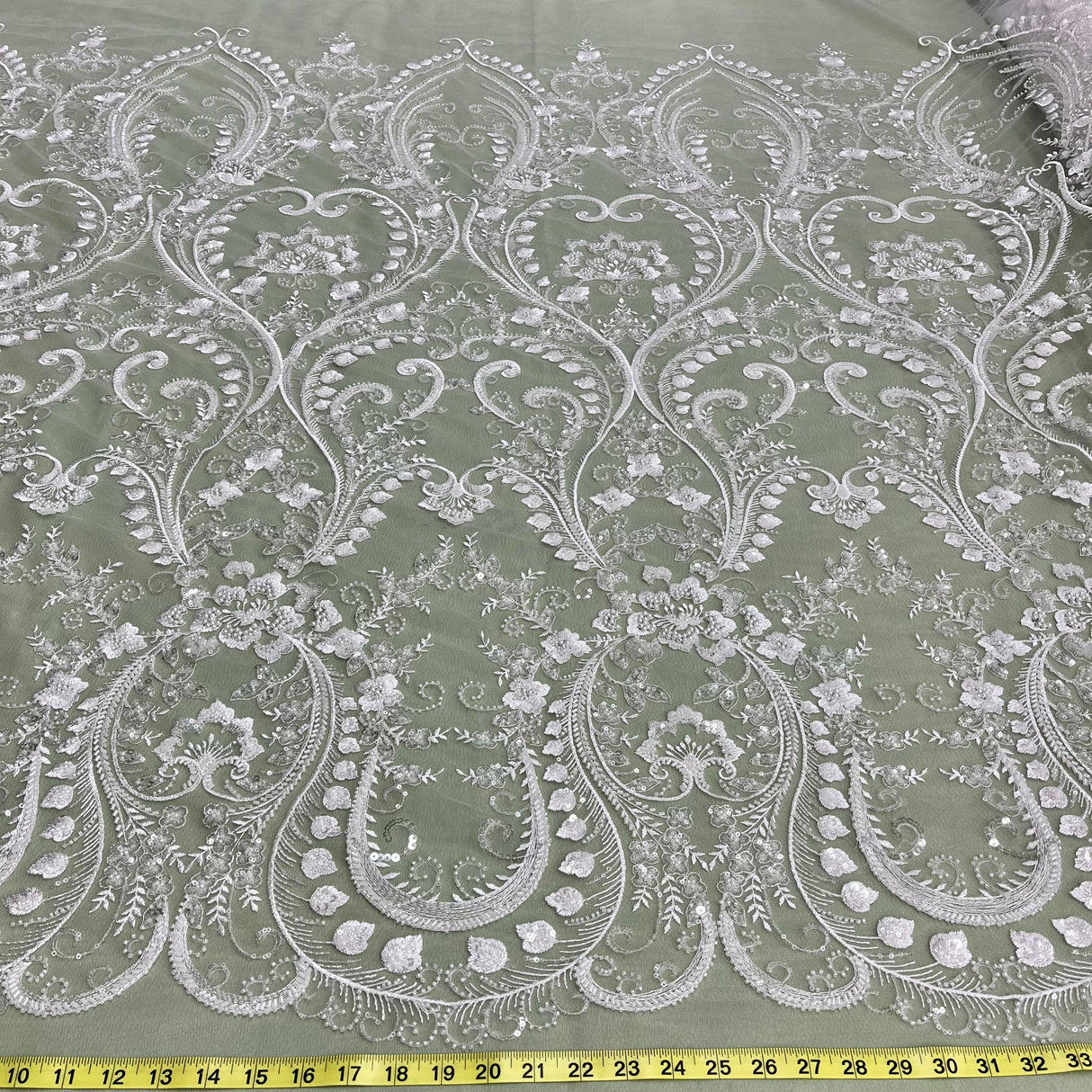 Beaded Lace Fabric on Polyester Net Mesh