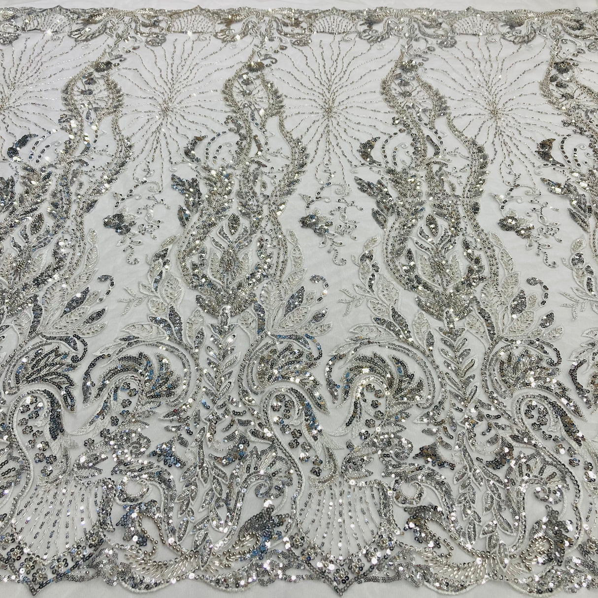 Beaded Lace Fabric on Polyester Net Mesh