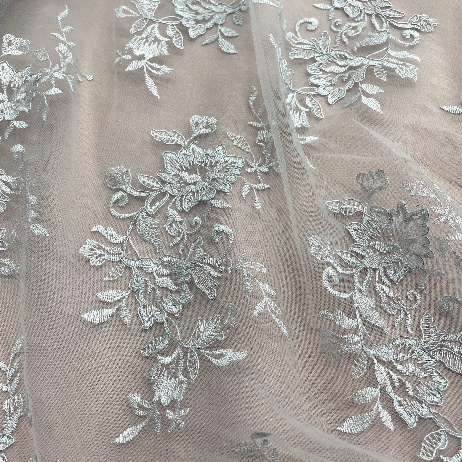 1 Yard Corded Bridal Lace Fabric Embroidered on 100% Polyester Net Mesh – 53"