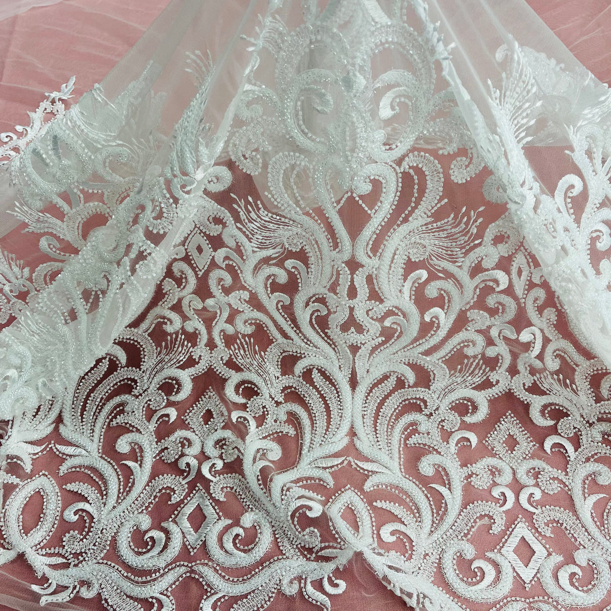 Beaded Embroidered Lace Fabric