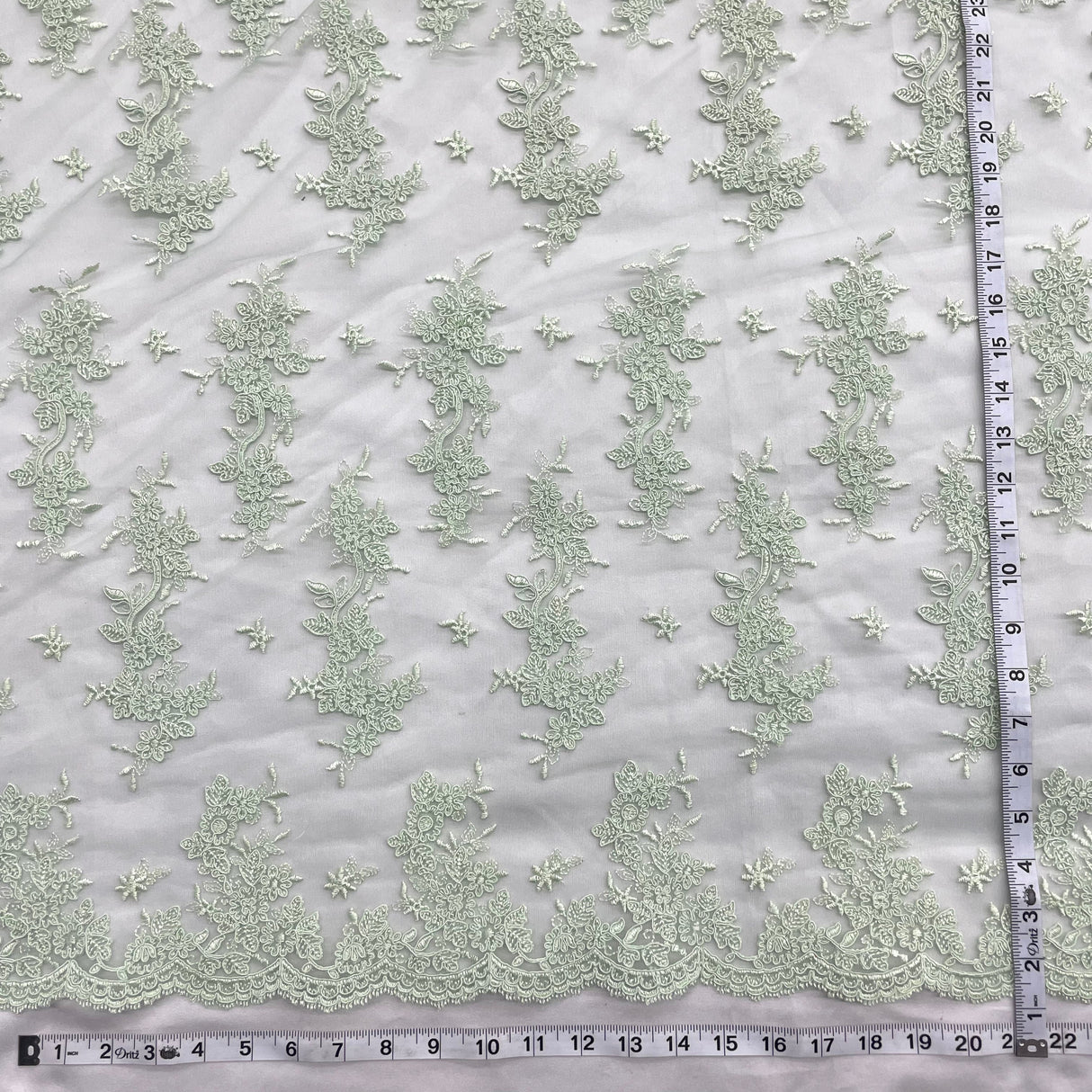 Corded Bridal Lace Fabric Embroidered on Polyester Net Mesh 54"