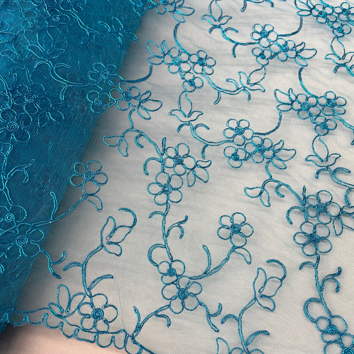 1 Yard Corded Bridal Lace Fabric, Embroidered 100% Polyester Net Mesh for Wedding Dresses