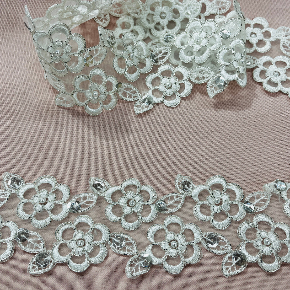 Beaded Corded Lace Trim 2.5"