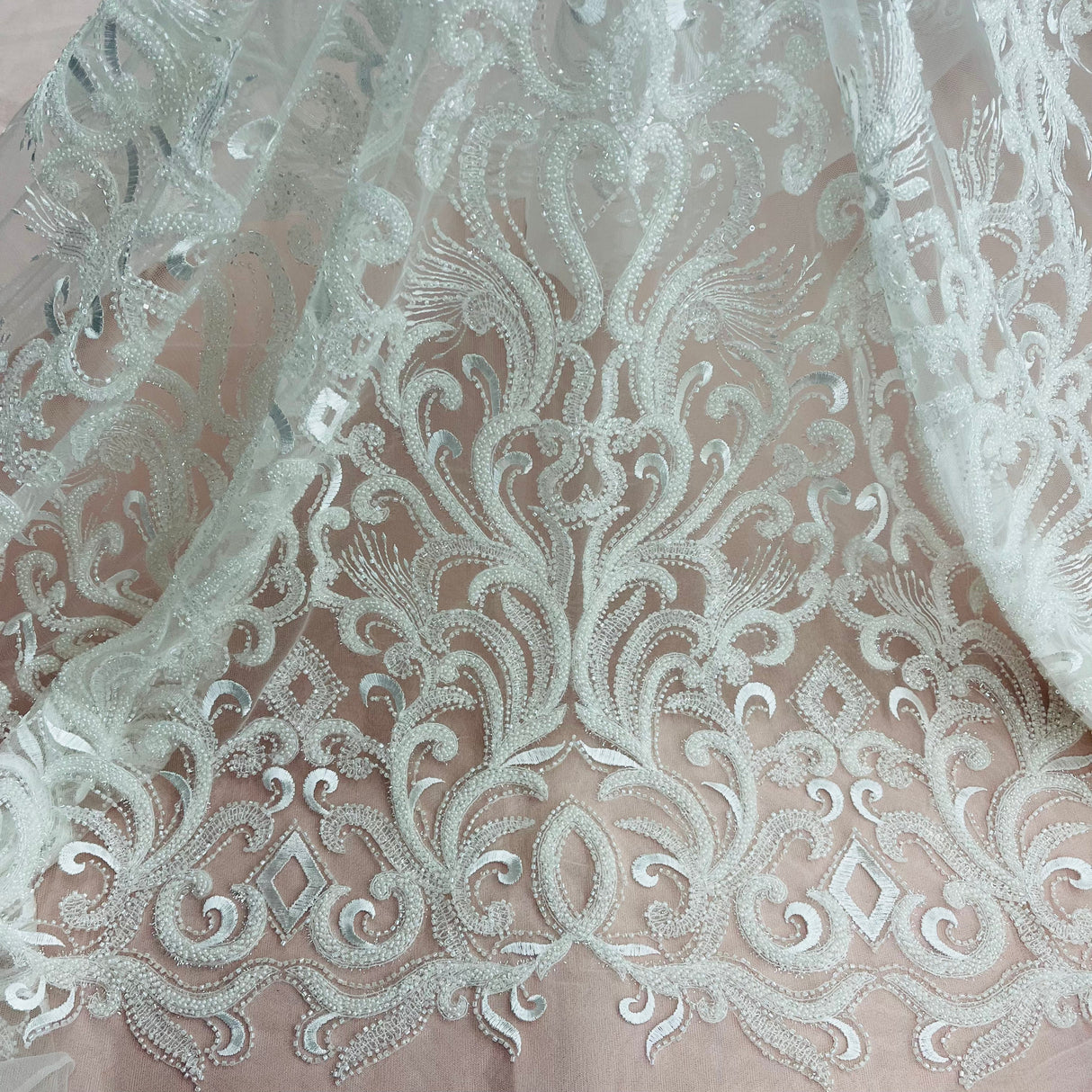 Beaded Embroidered Lace Fabric