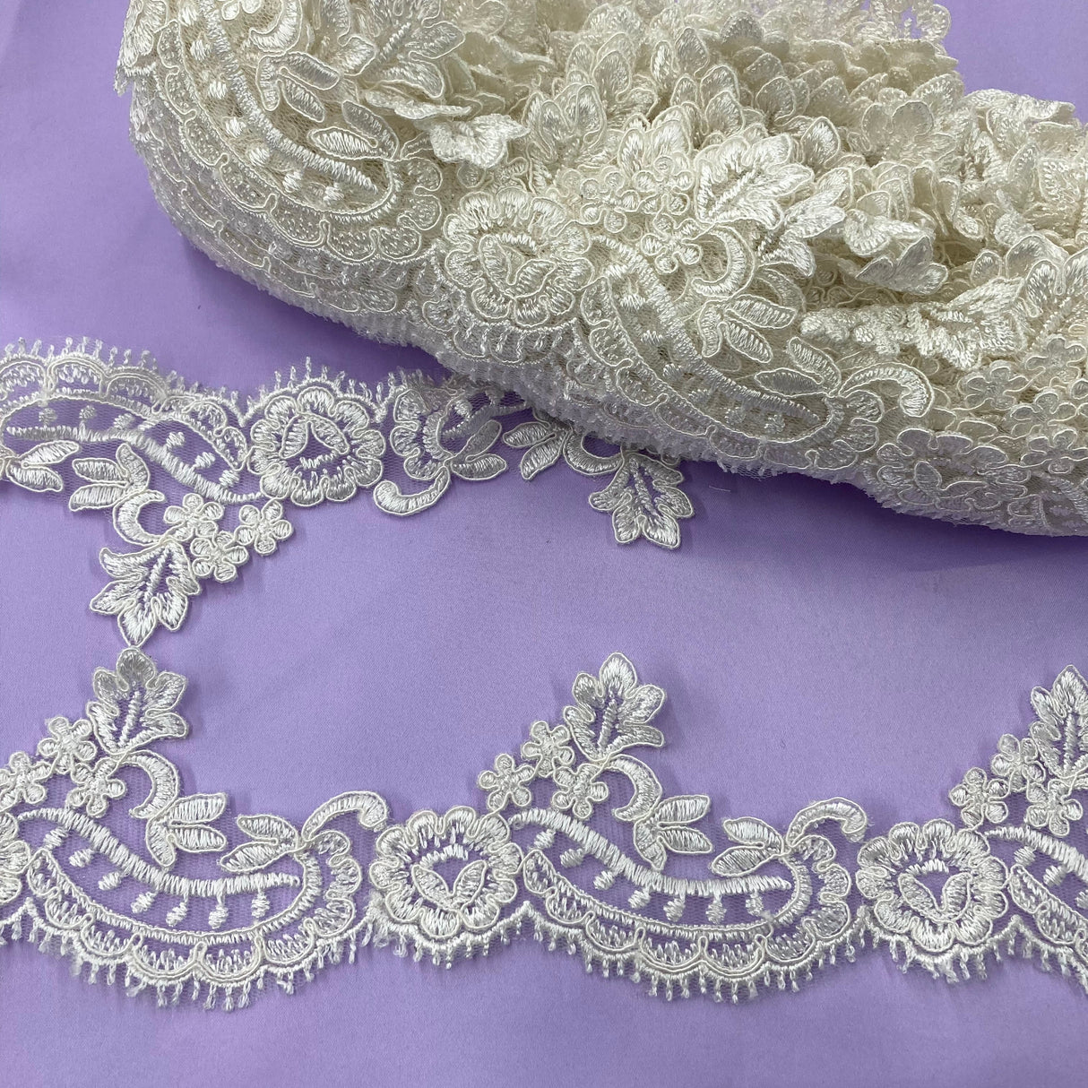 Corded Lace Trim Embroidered Net Mesh