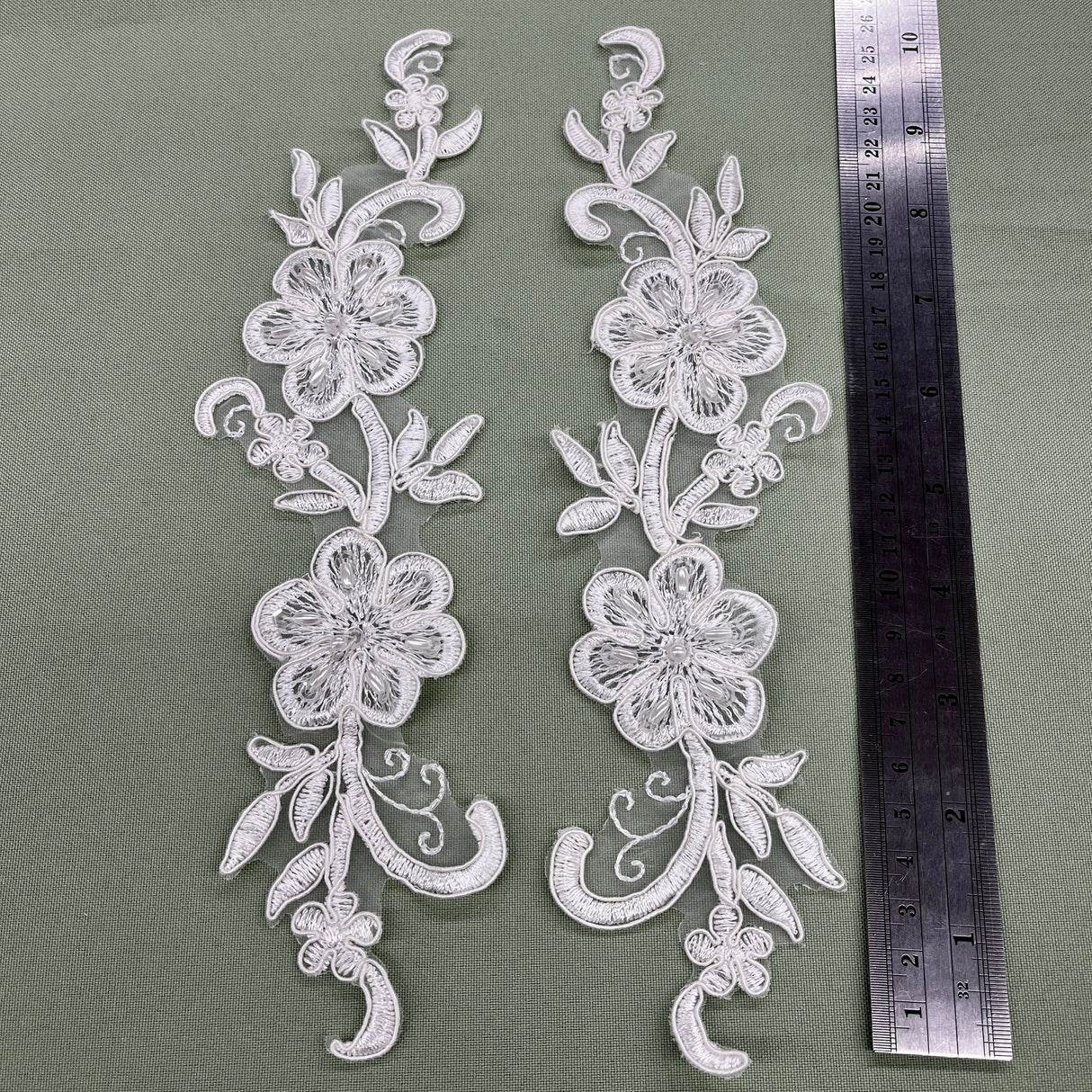 Beaded Corded Lace Applique on Polyester Organza