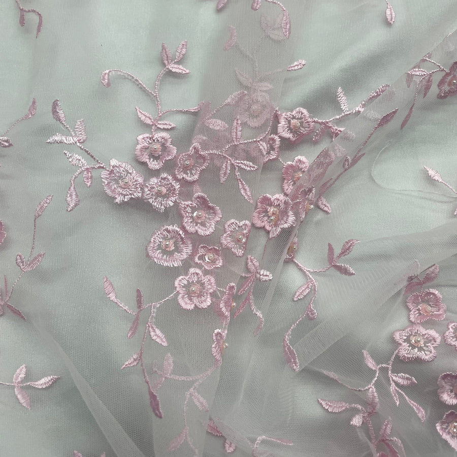 1 Yard - Beaded Lace Fabric Embroidered on 100% Polyester Net Mesh - Ivory - 52" | Lace USA - 41802W-BP