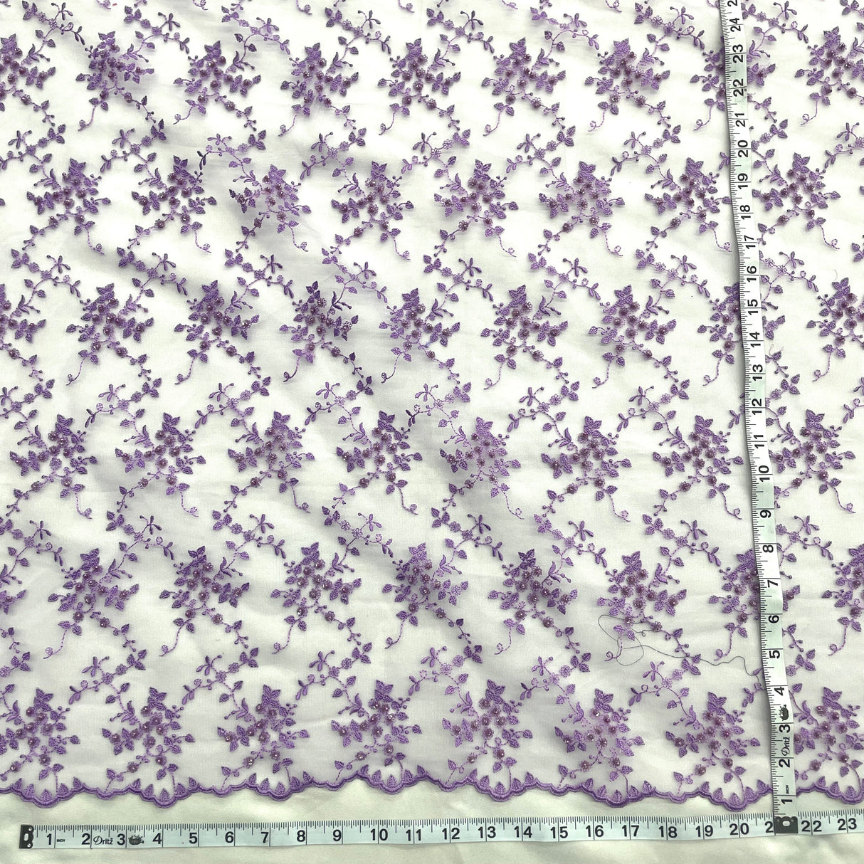 Beaded Lace Fabric Embroidered On 100 Percent Polyester Net Mesh - Fuchsia, Lime Green, Lilac, Silver, Mustard, 53" Width (1 Yard)