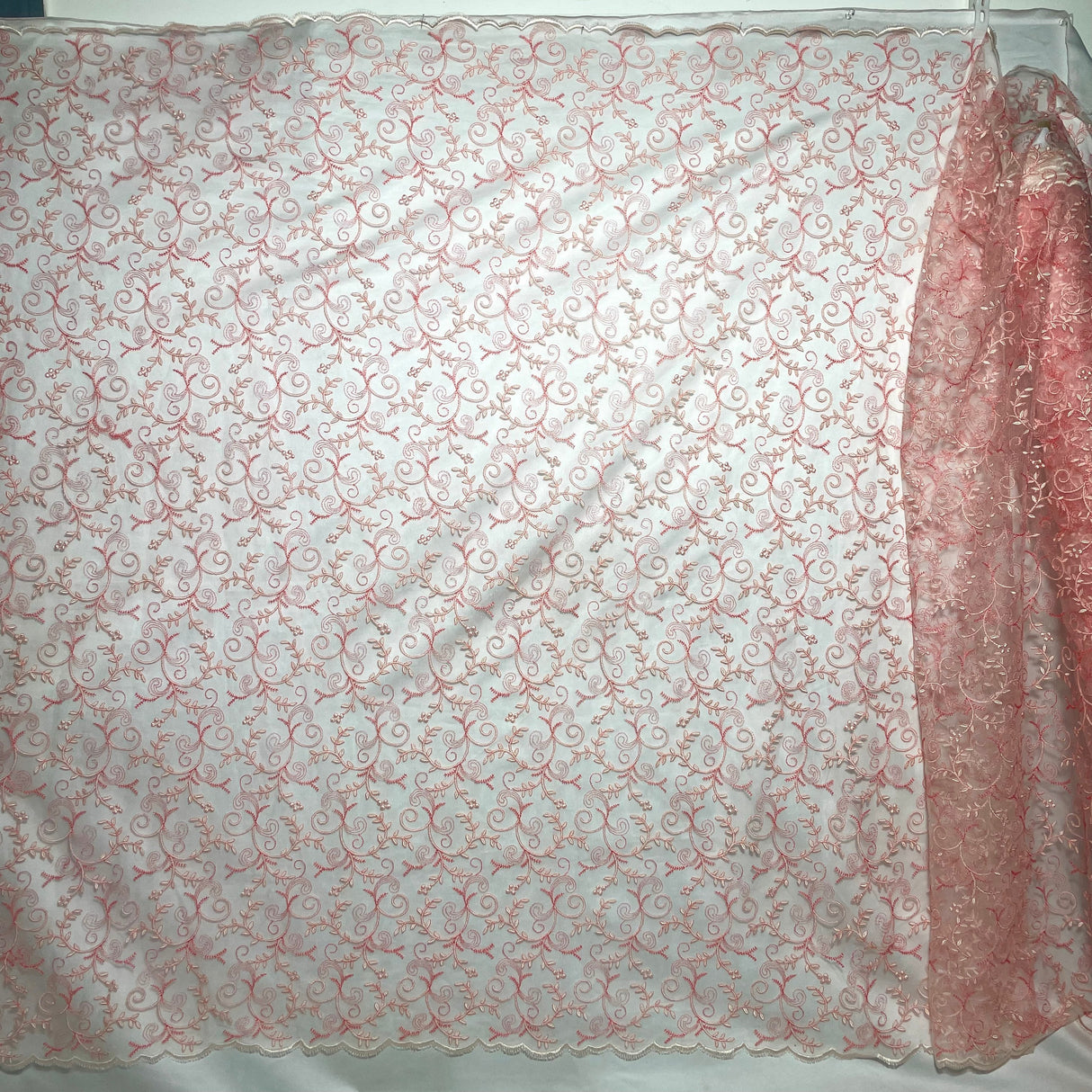 Embroidered Lace Polyester Fabric - Floral Mesh, 52" Width (1 Yard)