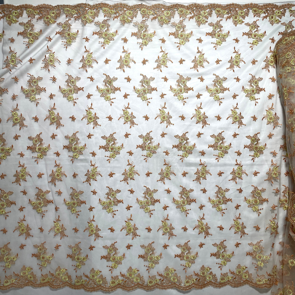 Corded Bridal Lace Fabric - Sage/Pink, Rainbow, Camel/Yellow, Silver, 51" Width (1 Yard)