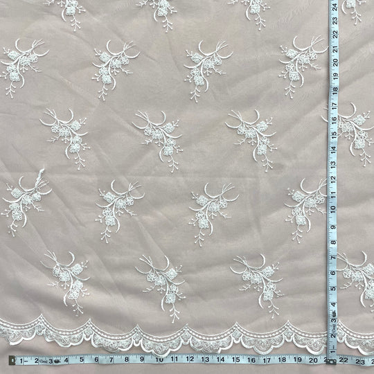 1 Yard Beaded Lace Fabric Embroidered on 100% Polyester Net Mesh | Lace USA - 31393W-BP - Ivory - 52" Wide