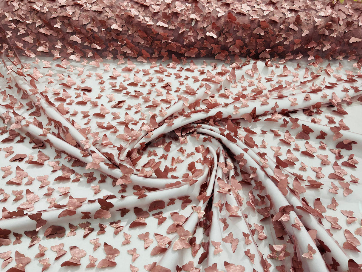 3D Butterfly Metallic Design Polyester Fabric - Metallic Butterfly Embroidery, Mesh Lace, 58" Width (1 Yard)