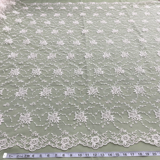 1 Yard Corded Bridal Lace Fabric Embroidered on 100% Polyester Net Mesh | Lace USA - 95575W - Lime Green - 52" Wide