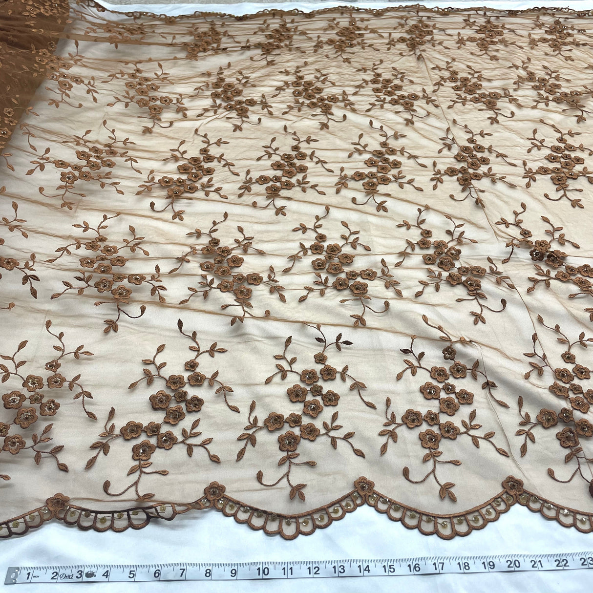 Beaded Lace Fabric on Polyester Net Mesh