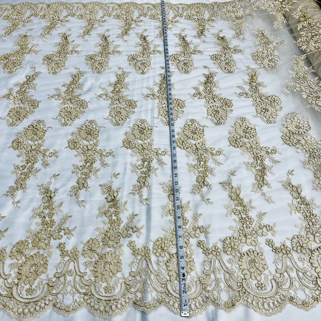 1 Yard Corded Bridal Lace Fabric Embroidered on Polyester Net Mesh 54 inch Width
