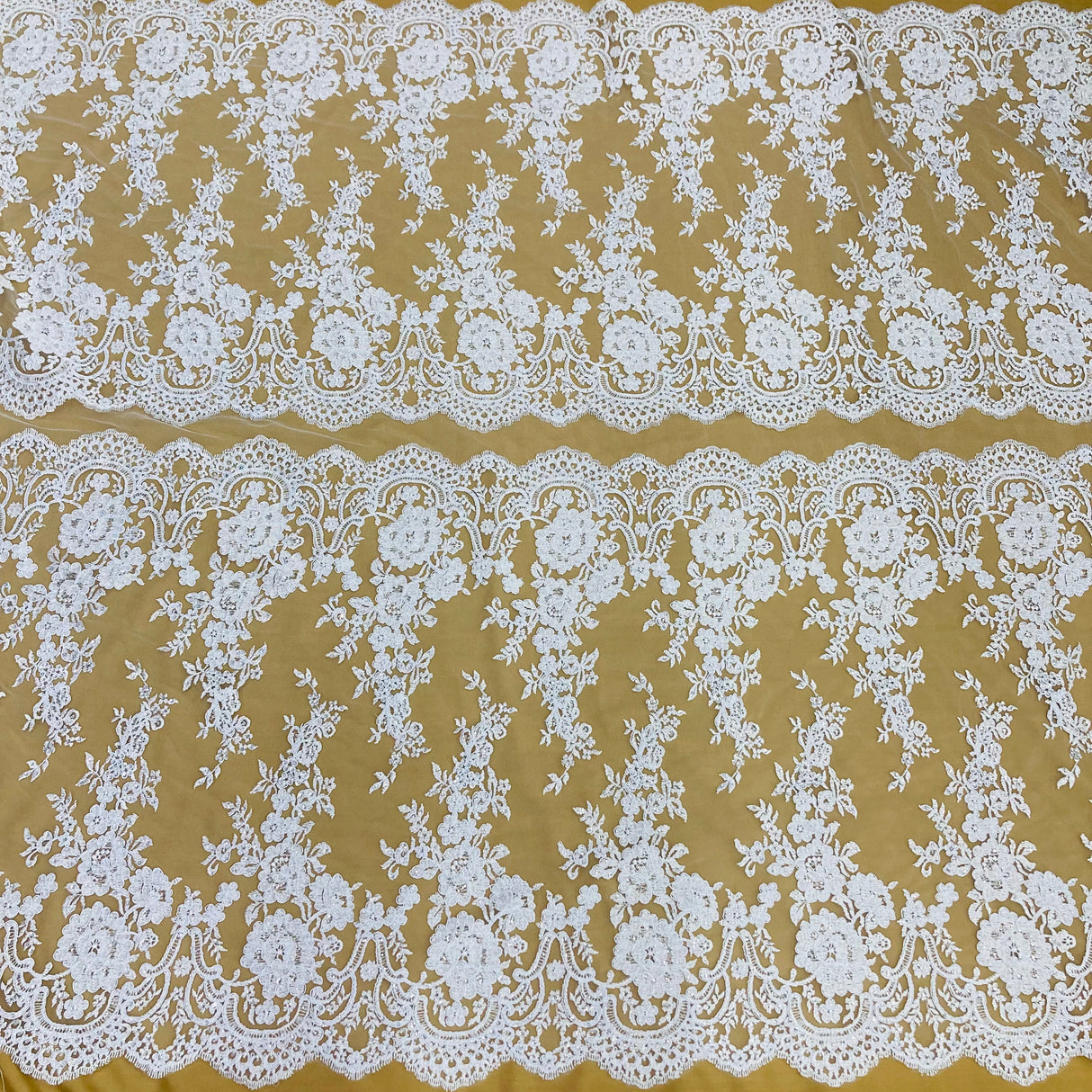 Beaded Corded Bridal Lace Fabric