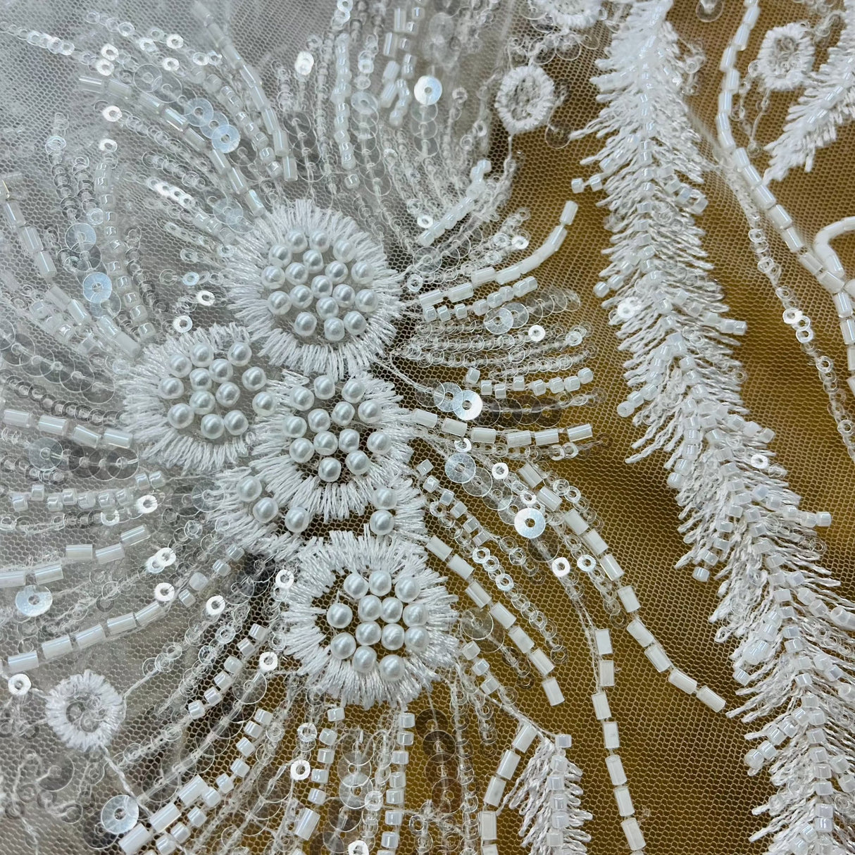 Beaded Embroidered Lace Fabric