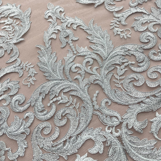 1 Yard Corded Bridal Lace Fabric Embroidered on 100 Percent Polyester Net Mesh Gold