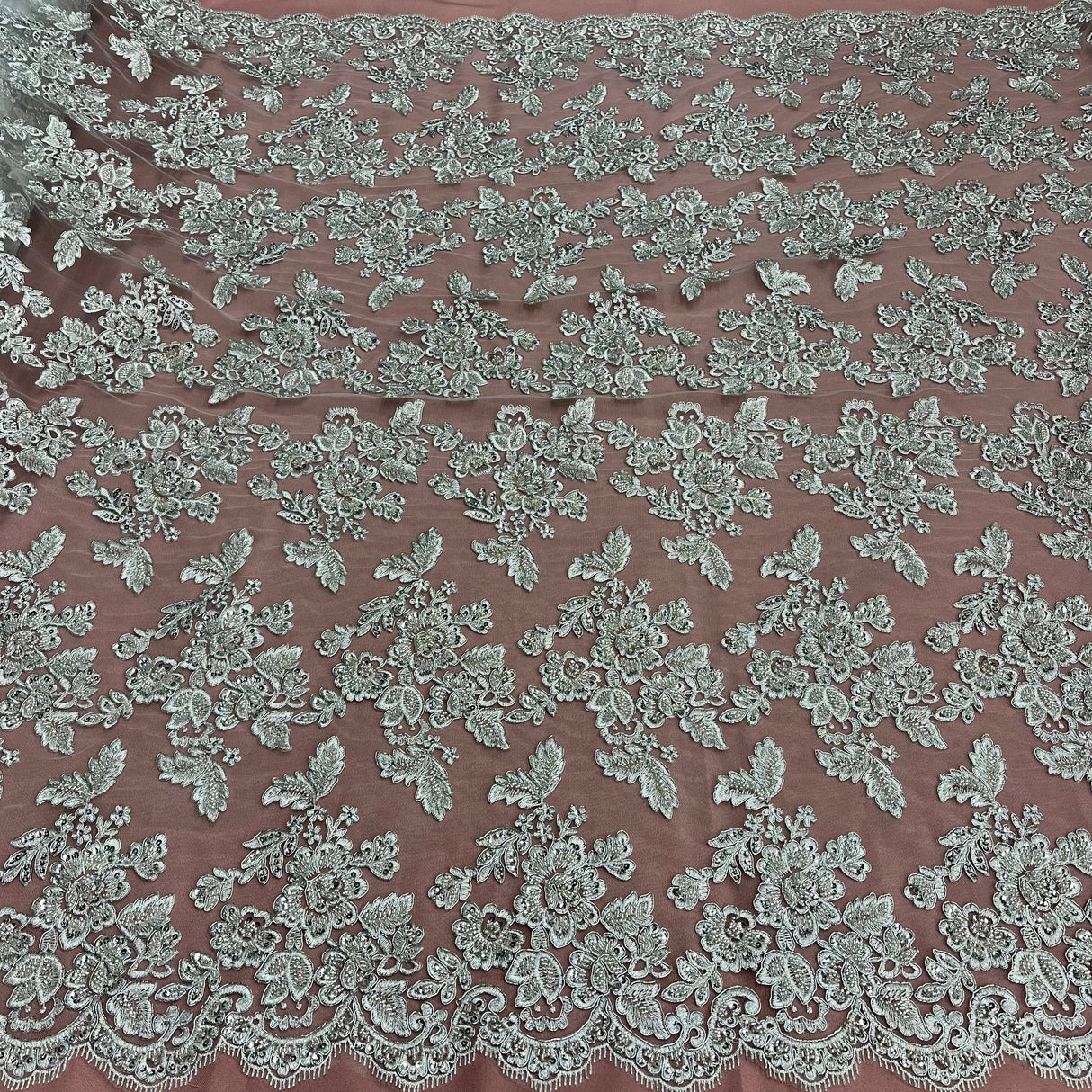 Beaded Corded Bridal Lace Fabric