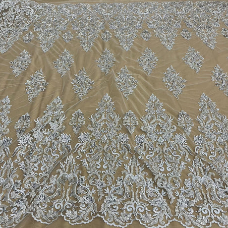 1 Yard Beaded & Sequined Lace Fabric Embroidered on 100% Polyester Net Mesh