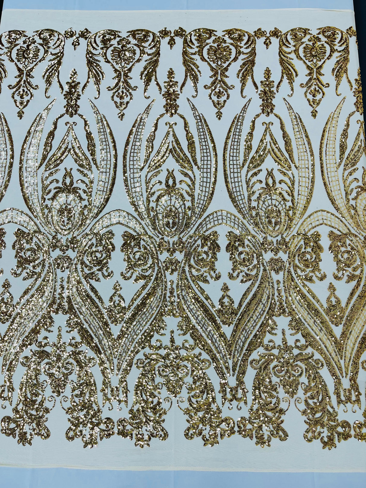 Big Sequin Damask Polyester Fabric - Damask Sequin Mesh, 54" Width (1 Yard)
