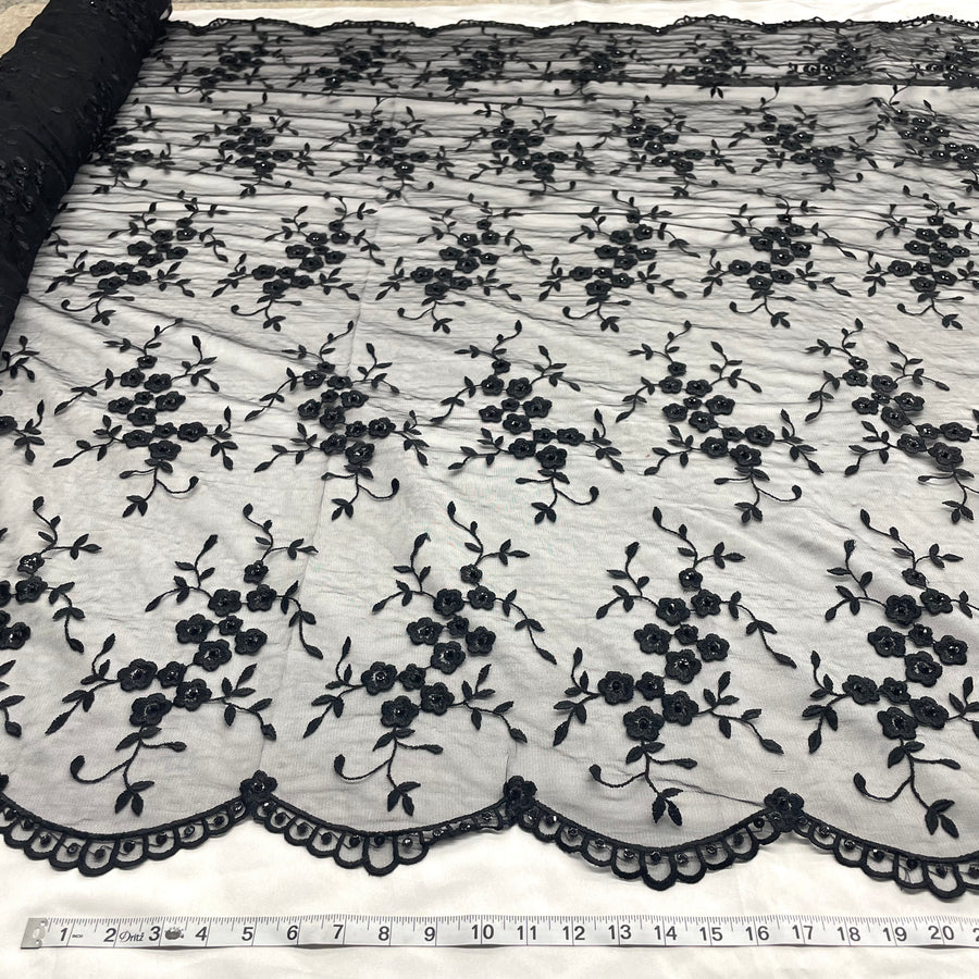 1 Yard - Beaded Lace Fabric Embroidered on 100% Polyester Net Mesh - Ivory - 52" | Lace USA - 41802W-BP