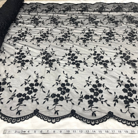 1 Yard - Beaded Lace Fabric Embroidered on 100% Polyester Net Mesh - Ivory - 52" | Lace USA - 41802W-BP