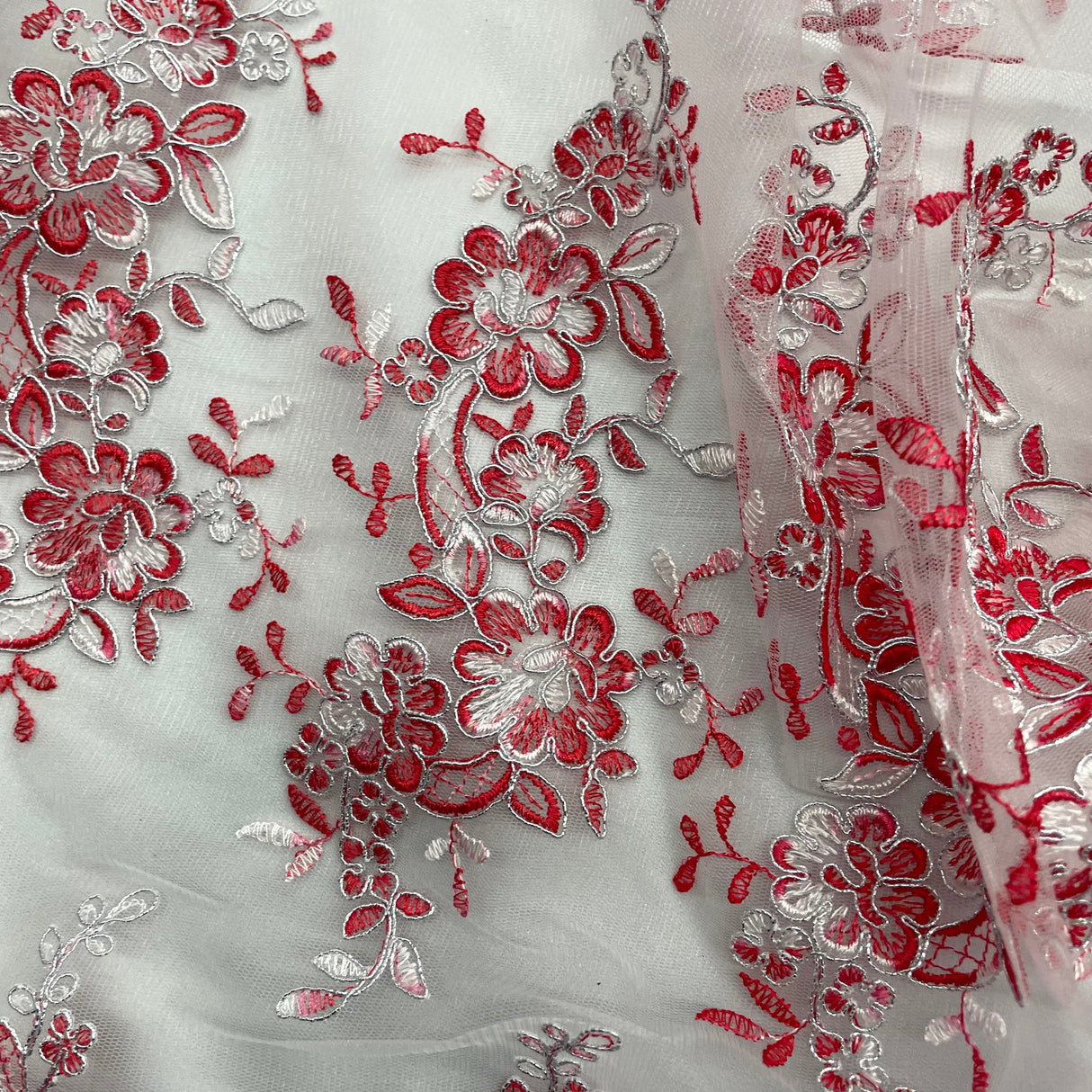 Corded Bridal Lace Fabric on Polyester Mesh