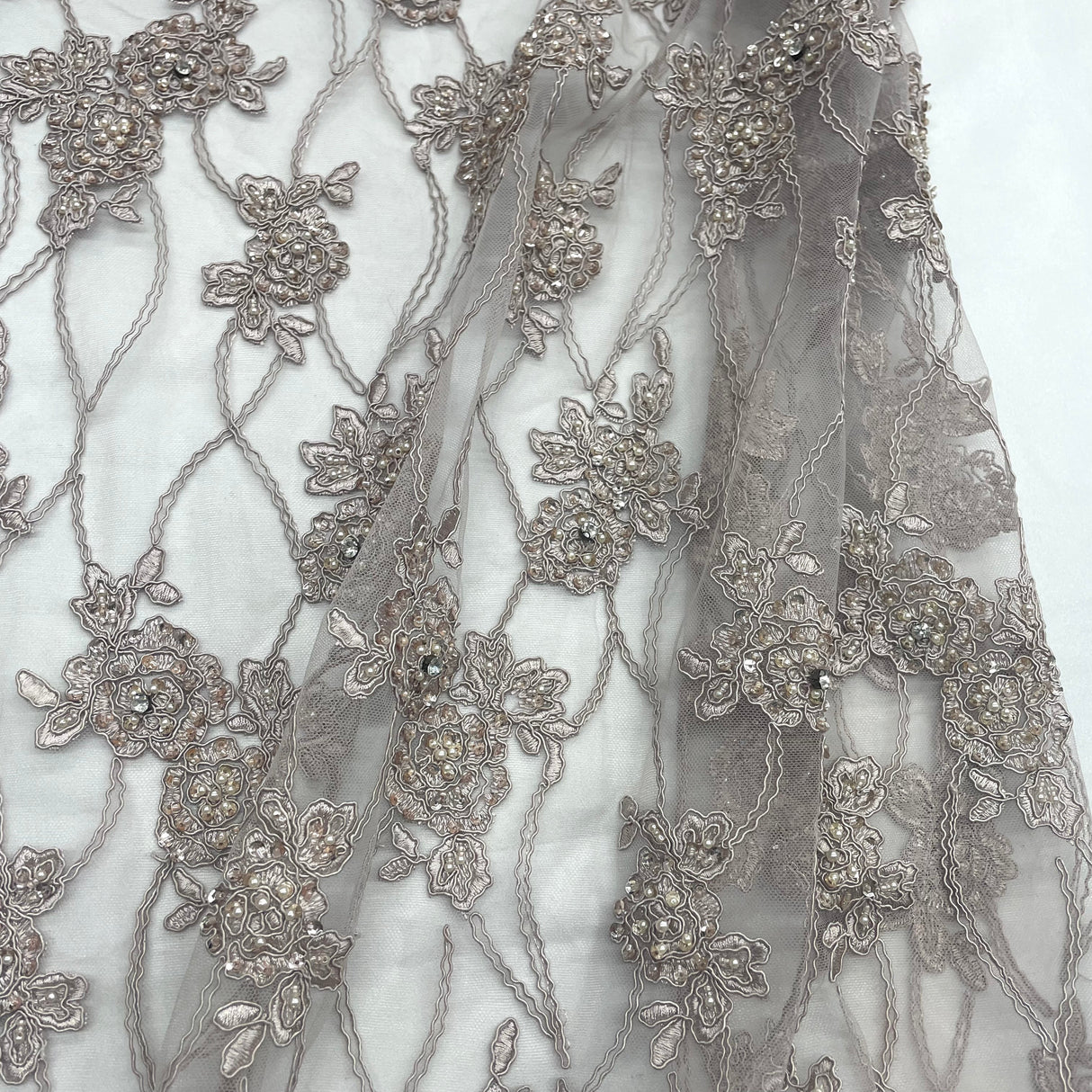 Beaded Corded Bridal Lace Nude Mesh
