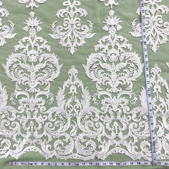 1 Yard Corded Bridal Lace Fabric Embroidered on 100 Percent Polyester Net Mesh Gold