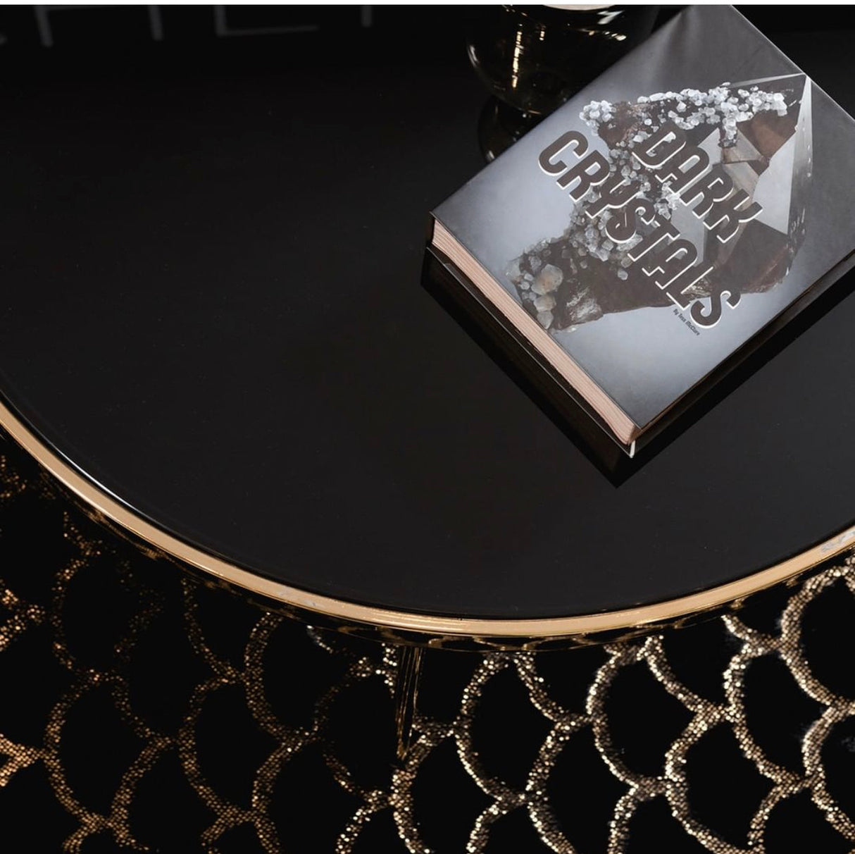 Enchanting Black Mermaid Half Moon Faux Fur Rug - Shimmery Golden Metallic, Black Moon (7'6" X 10'3")